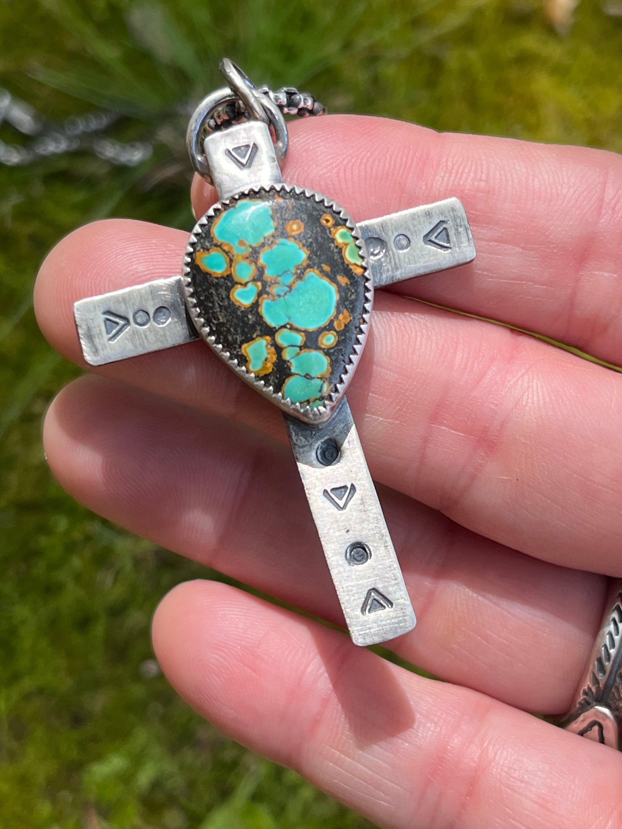 Vintage selling turquoise on sterling silver cross pendant